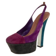 Saint Laurent Tri Color Wildleder Obsession Slingback Plateausandalen Größe 36