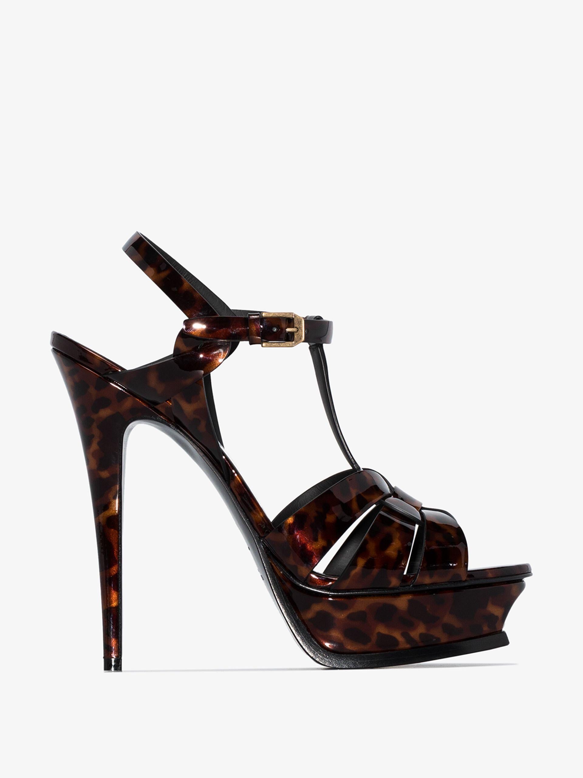 De las mujeres Saint Laurent Tribute 105 Sandalia stiletto de plataforma de charol con estampado de tortuga talla 41