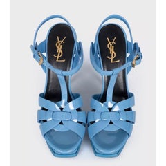 Saint Laurent Tribute Blue Leather Platform Sandals Sz.38