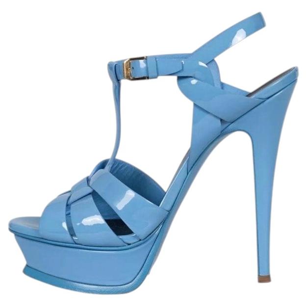 Saint Laurent Tribute Blue Leather Platform Sandals Sz.38