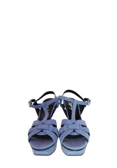 Saint Laurent Tribute Light Blue Denim Platform Sandals - EU 37