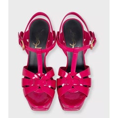 Saint Laurent Tribute Pink Patent Leather Sandals – Size 35