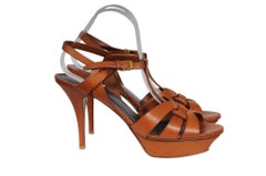 Saint Laurent Tribute Platform Sandals US 11.5 EU 41.5 Brow Tan Amber Leather