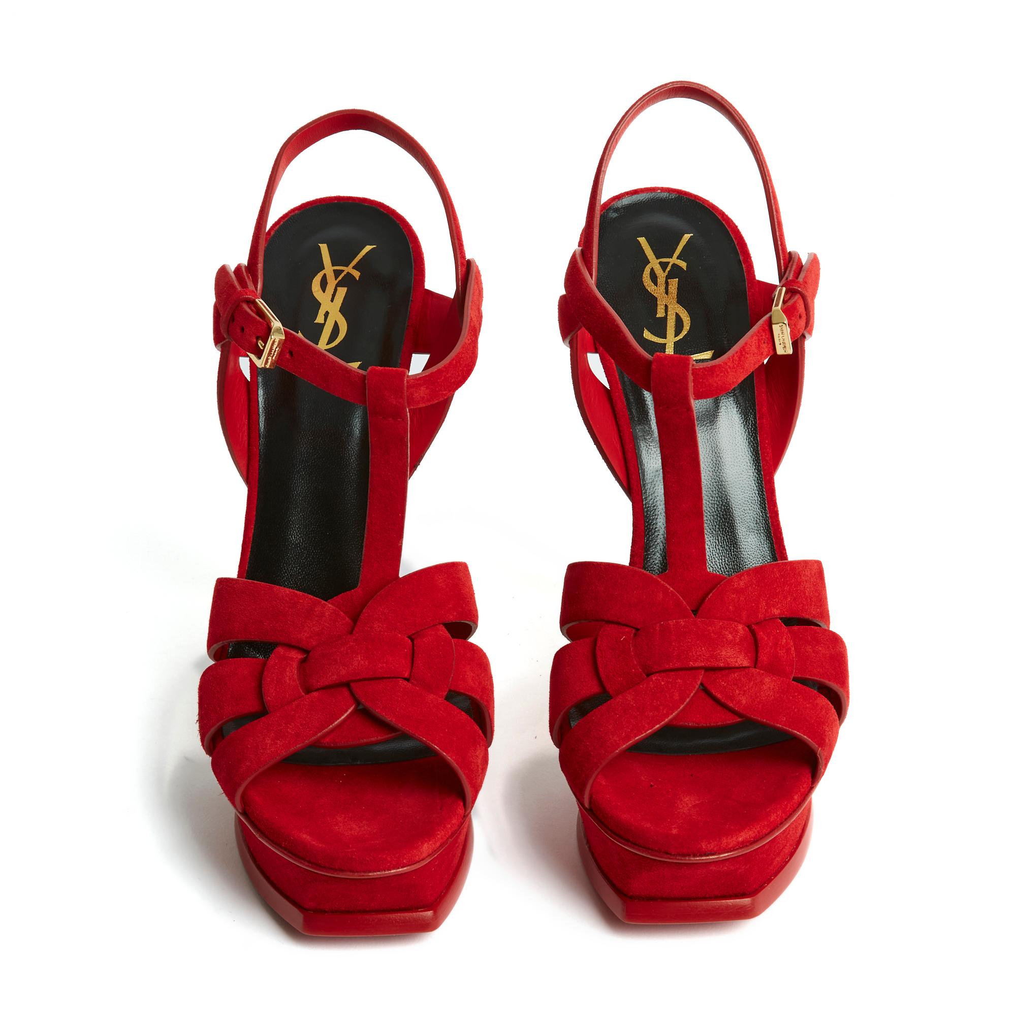 Saint Laurent Tribute Red Suede Pumps US8.5 New In New Condition For Sale In PARIS, FR