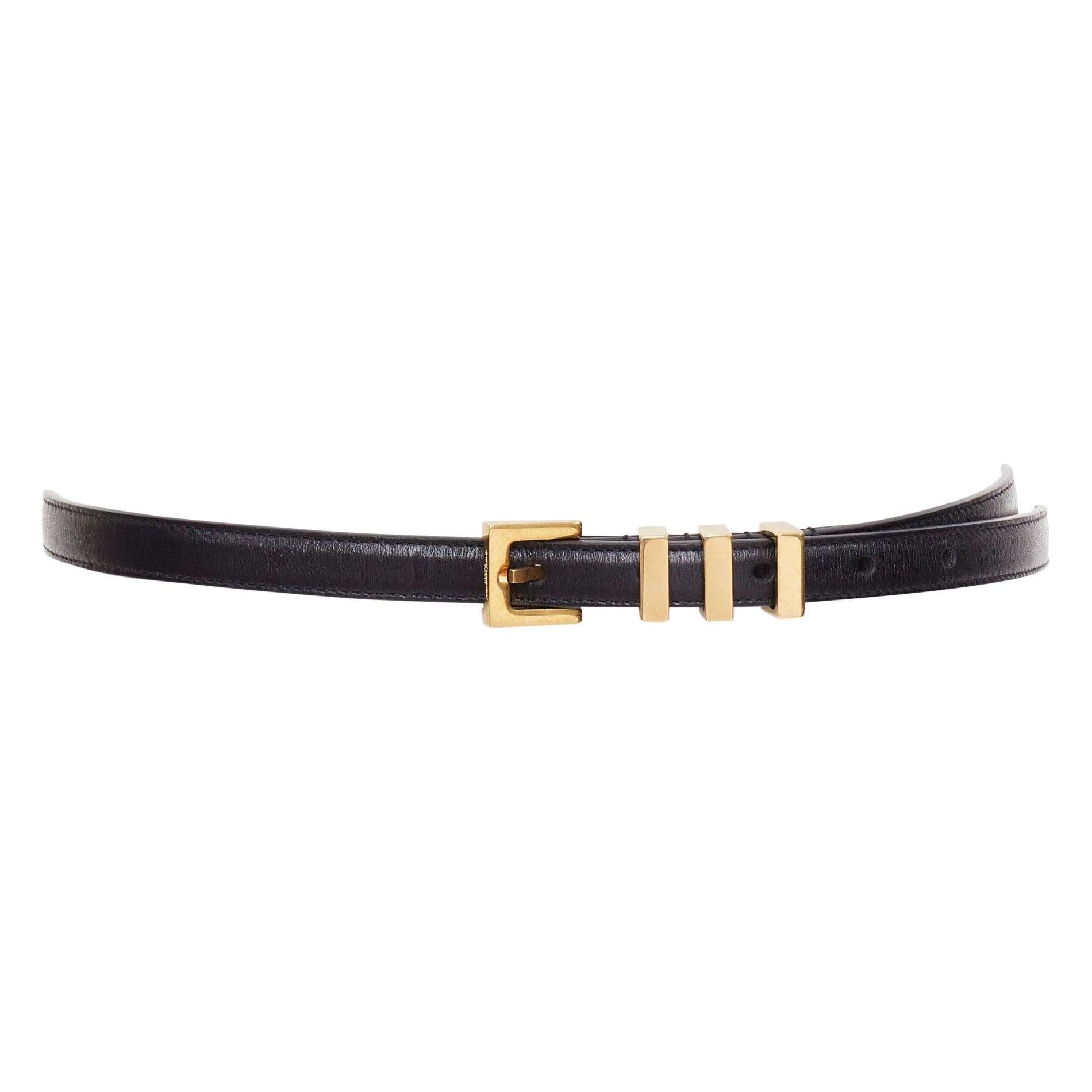 Saint Laurent Trois Passants cintura skinny in pelle nera con fibbia a 3 passanti in oro in vendita