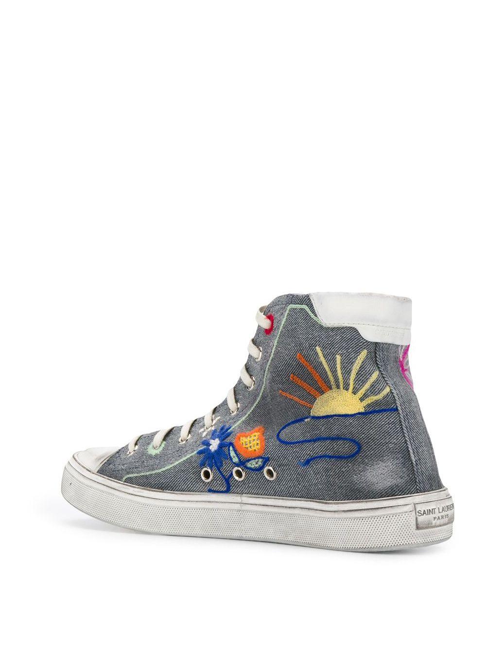 Gray Saint Laurent Tropical-Embroidered High Top Bedford Distressed Sneakers Size 38