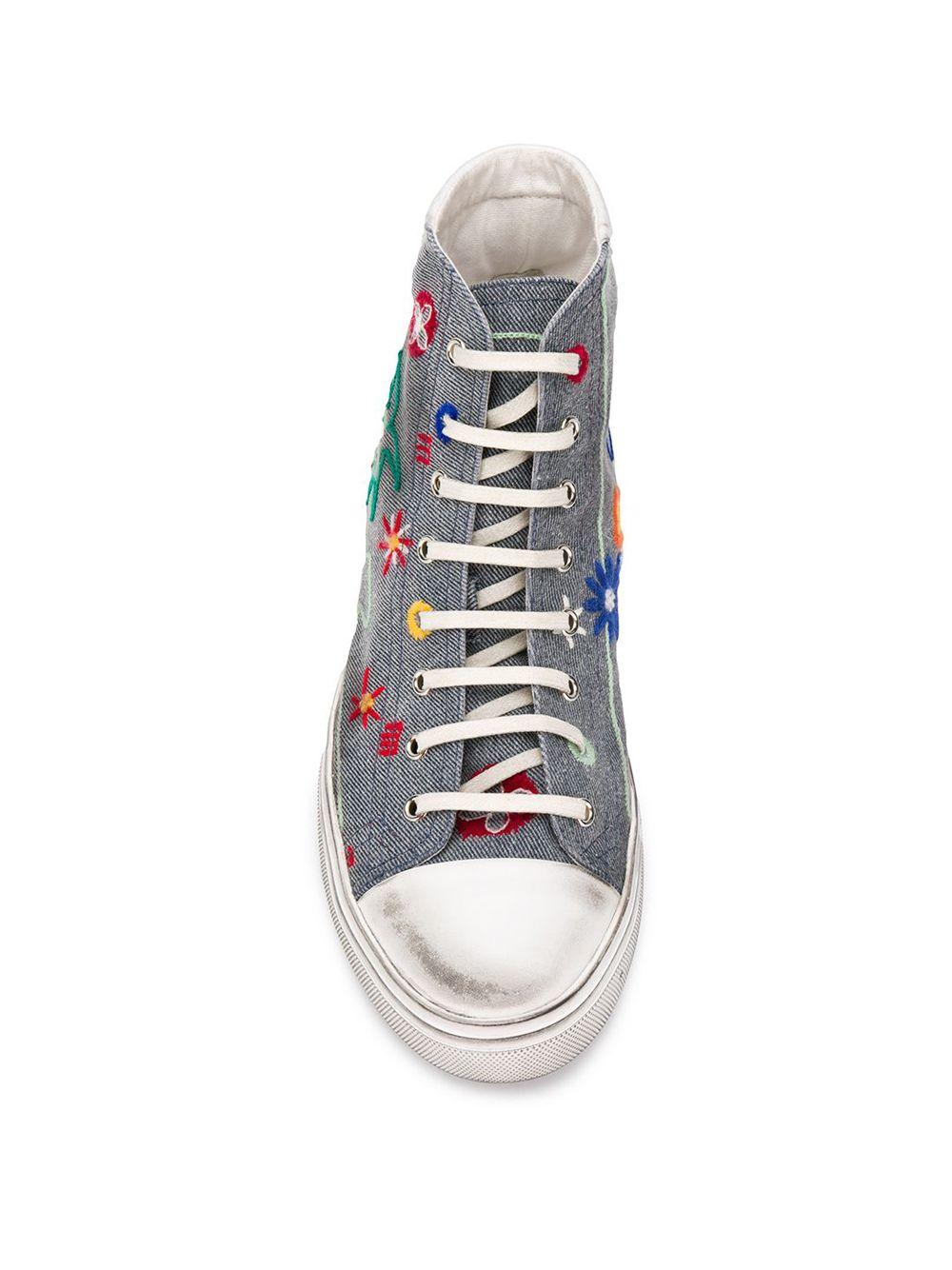 Saint Laurent Tropical-Embroidered High Top Bedford Distressed Sneakers Size 38 In New Condition In Paradise Island, BS