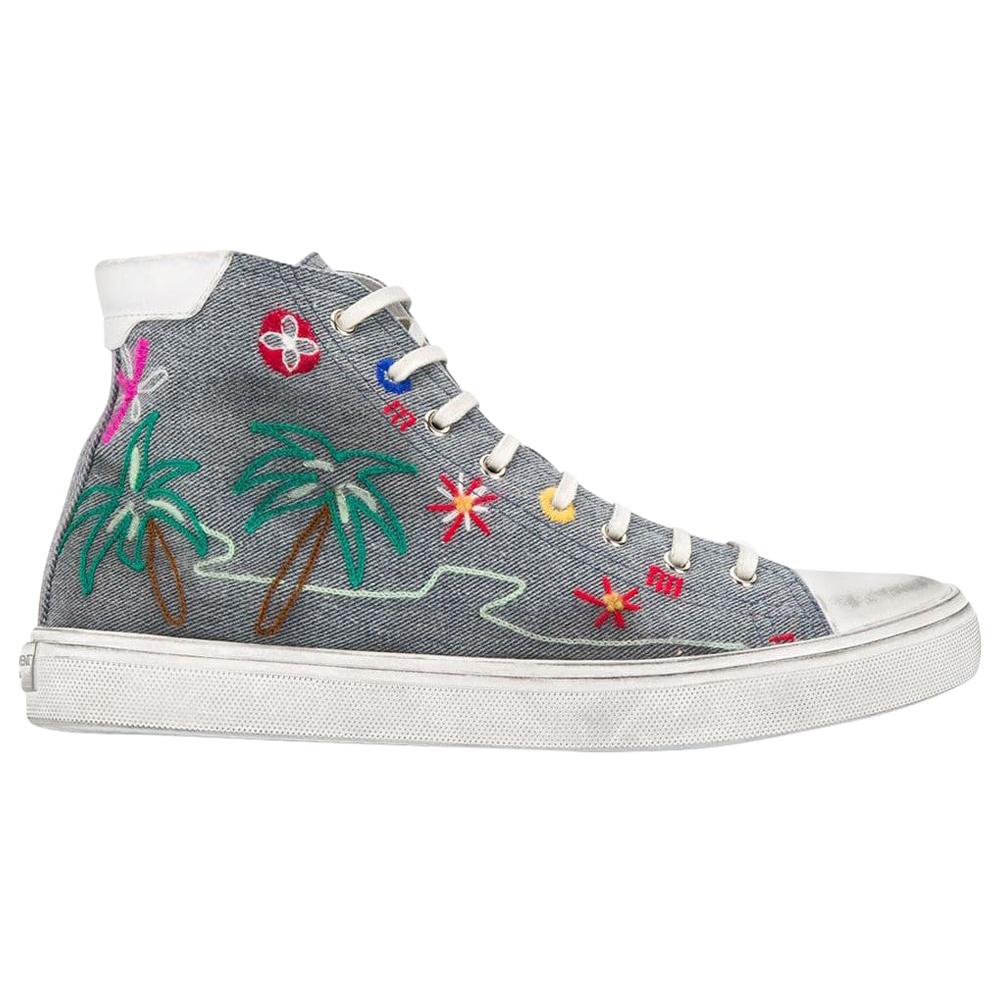 Saint Laurent Tropical-Embroidered High Top Bedford Distressed Sneakers Size 38