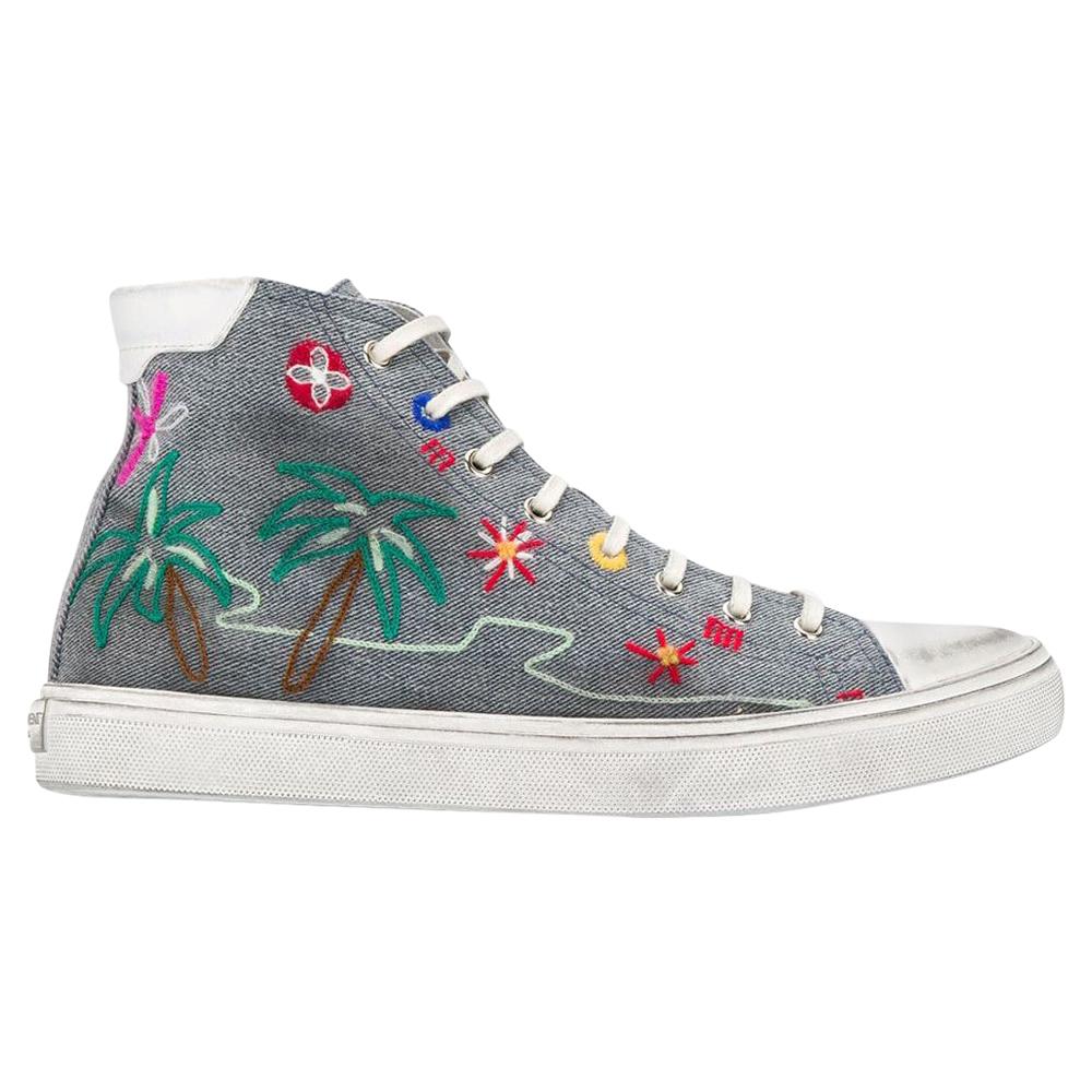 Saint Laurent Tropical-Embroidered High Top Bedford Distressed Sneakers SZ 39