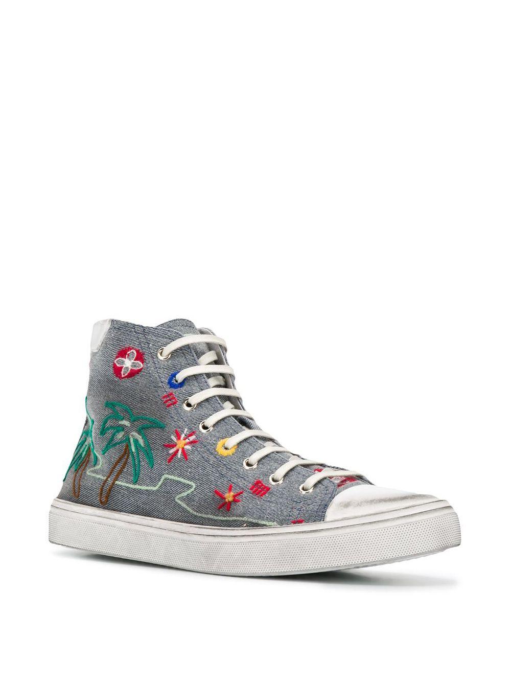 Saint Laurent Tropical-Embroidered High Top Bedford Distressed Sneakers

Established in 1961 by Yves Saint Laurent, French fashion house Saint Laurent is coveted for its quintessential Parisian aesthetic. Showcasing adept craftsmanship alongside