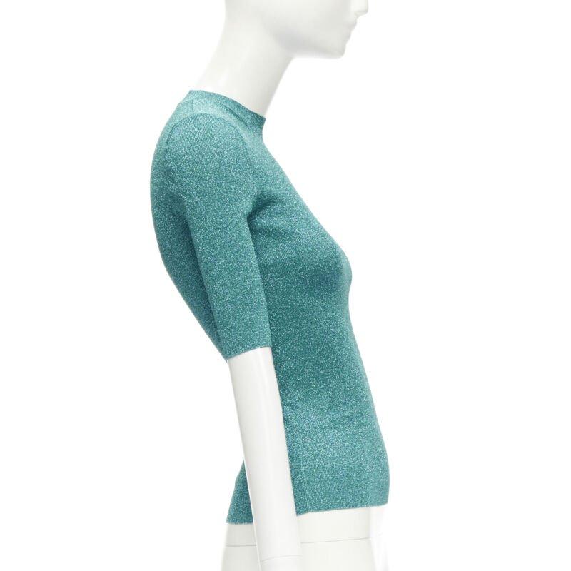 Donna SAINT LAURENT top in maglia con cuciture a reticolo blu turchese metallizzato S in vendita