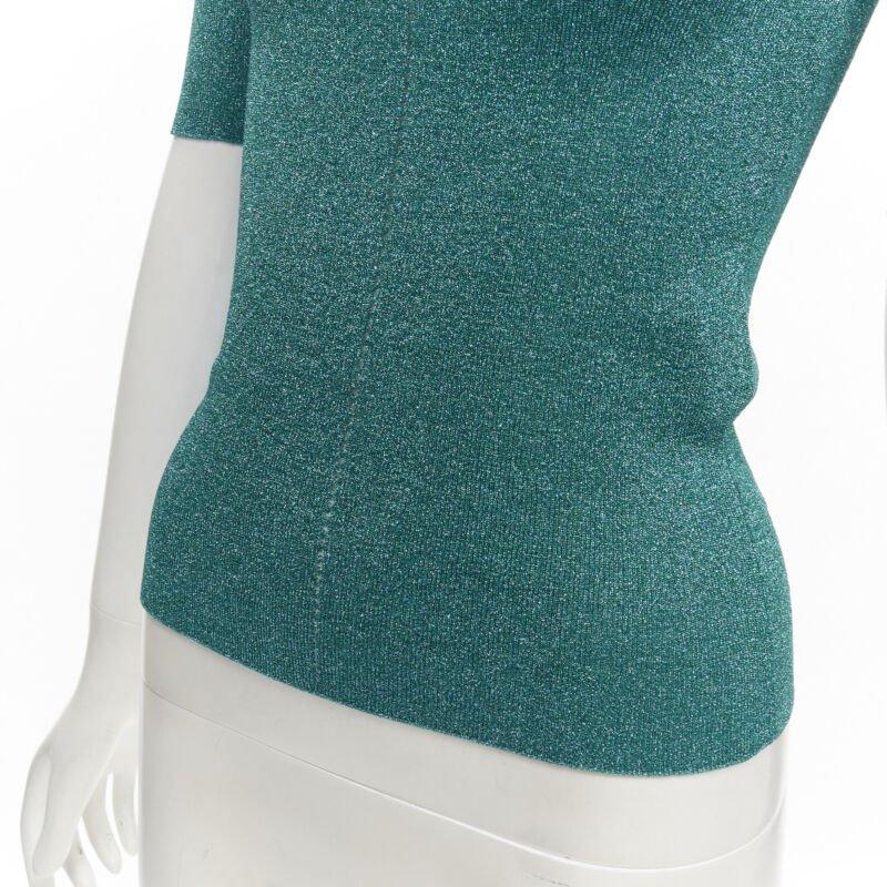 SAINT LAURENT top in maglia con cuciture a reticolo blu turchese metallizzato S in vendita 3
