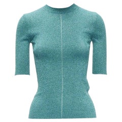 SAINT LAURENT top in maglia con cuciture a reticolo blu turchese metallizzato S