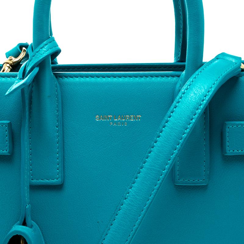 Blue Saint Laurent Turquoise Leather Nano Classic Sac De Jour Tote