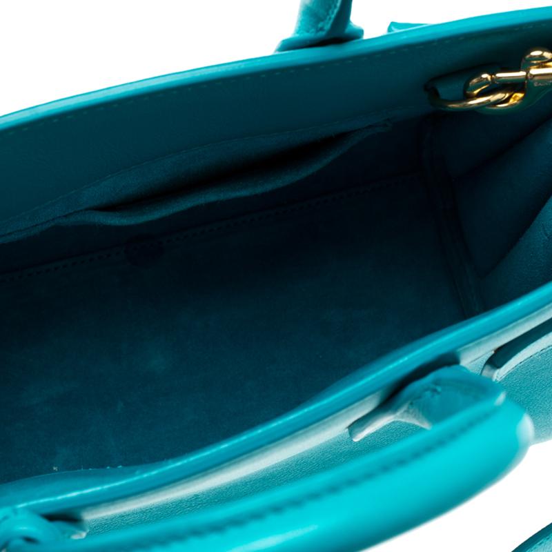 Women's Saint Laurent Turquoise Leather Nano Classic Sac De Jour Tote