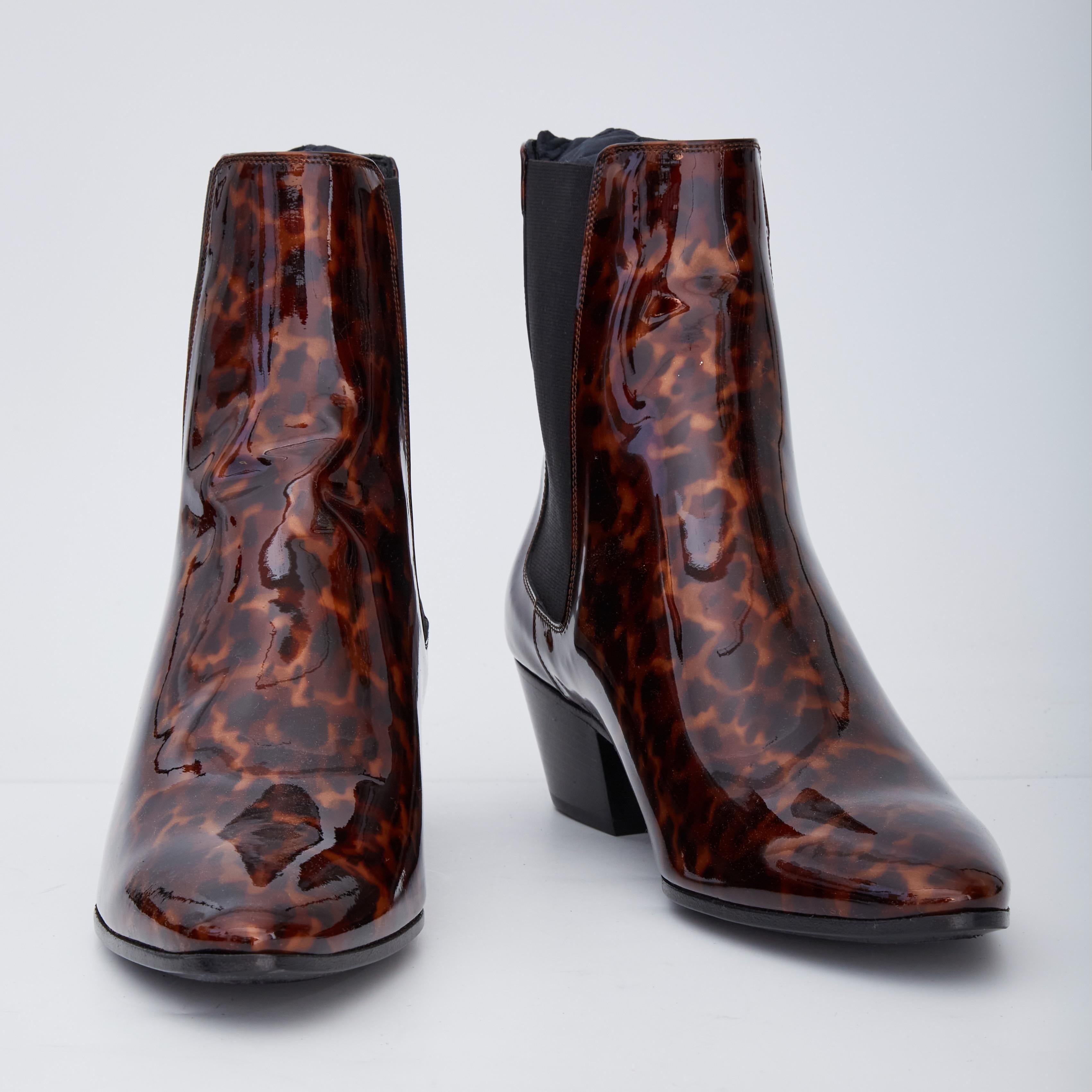 Black Saint Laurent Turtle Patent Leather Animal Print Chelsea Boots (606602) EU 39