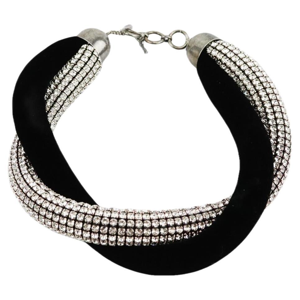 Saint Laurent Twisted Crystal Embellished Velvet Necklace