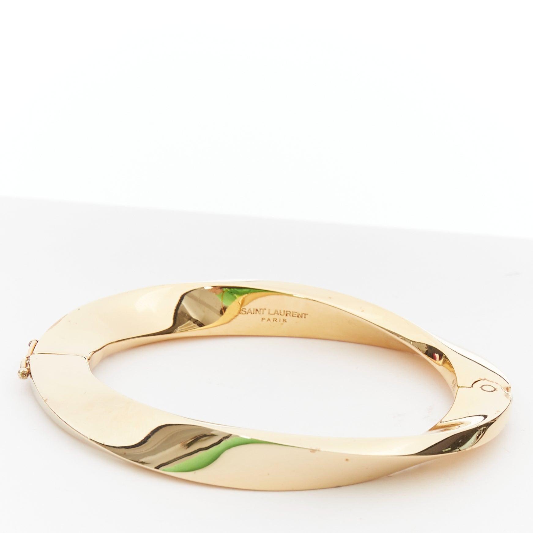 SAINT LAURENT Twisted gold double push clasps hard bangle For Sale 1