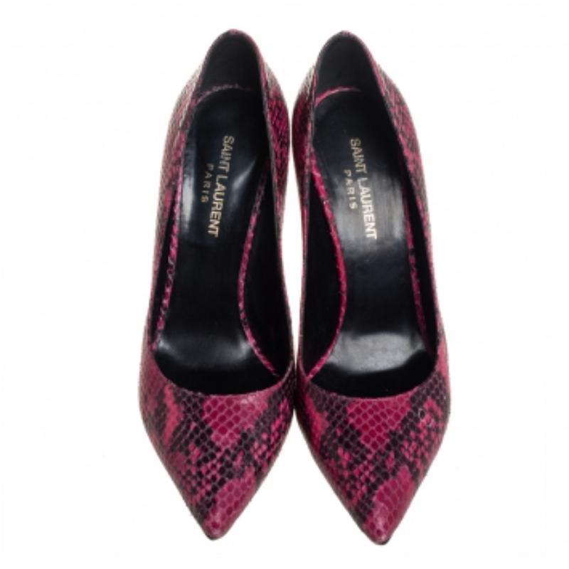 Saint Laurent Two Tone Python Embossed Leather Pointed Toe Pumps Size 38 In Fair Condition For Sale In Dubai, Al Qouz 2