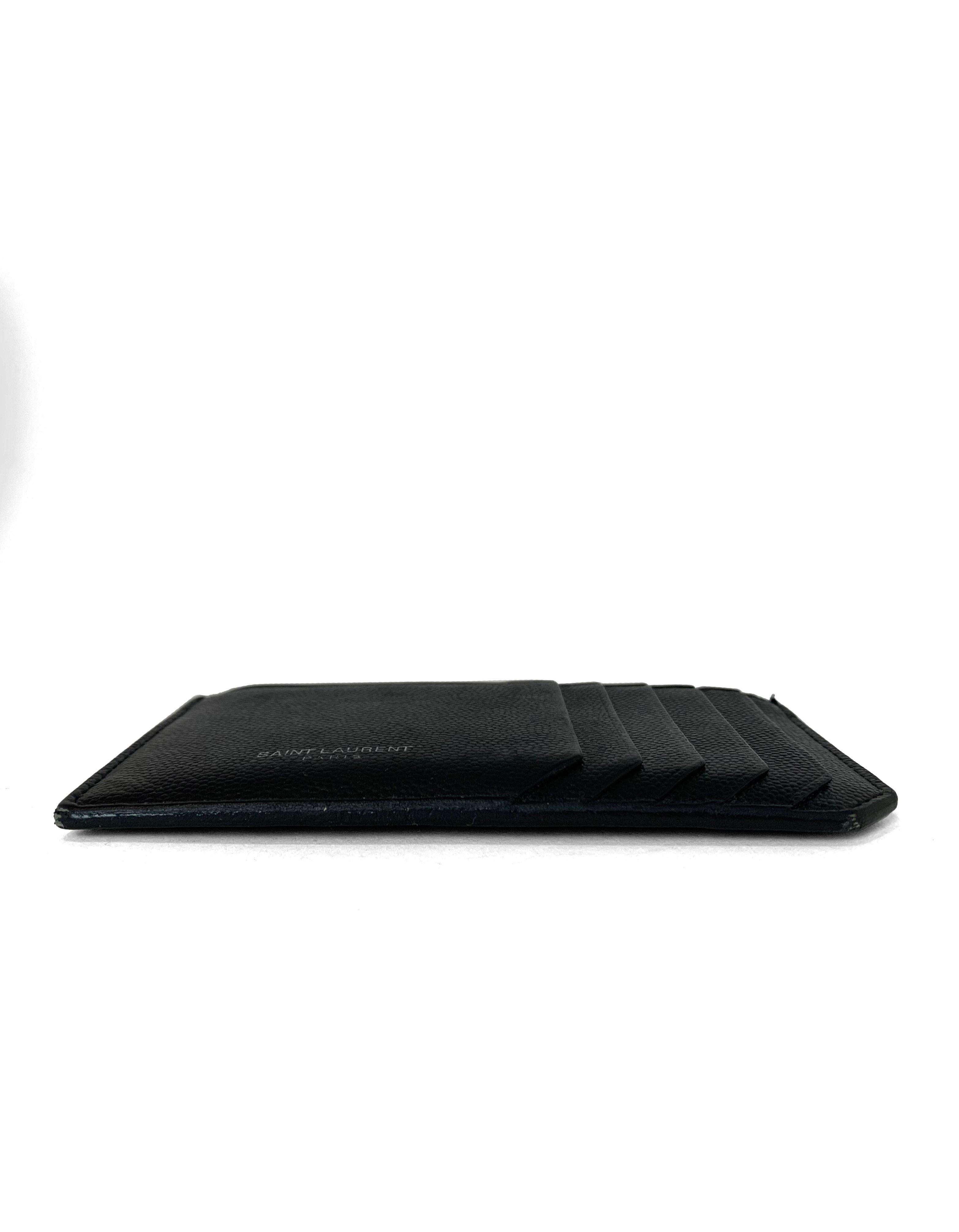 Saint Laurent Unisex Black Textured Leather Zip Top Card Holder rt. $295 1