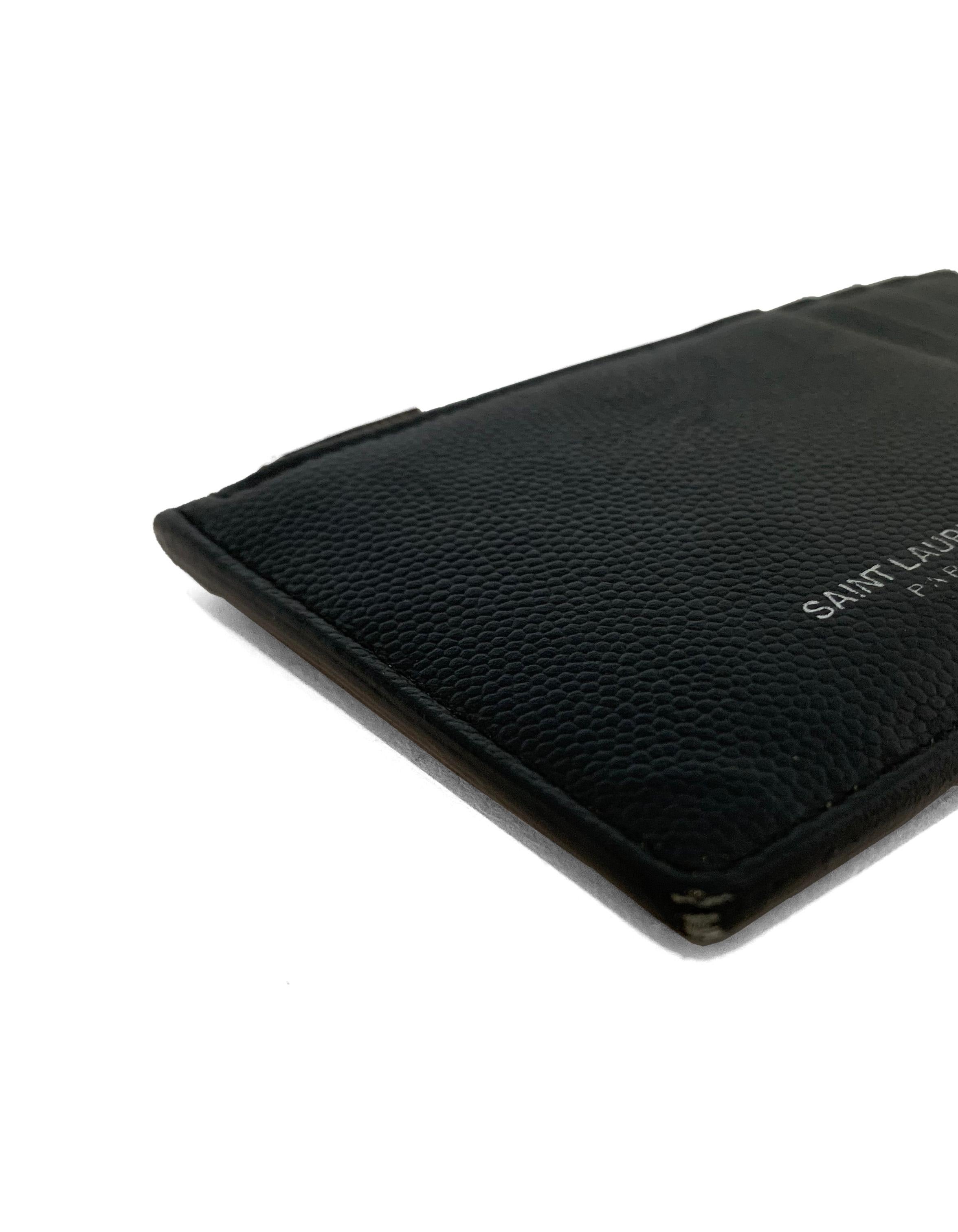 Saint Laurent Unisex Black Textured Leather Zip Top Card Holder rt. $295 3