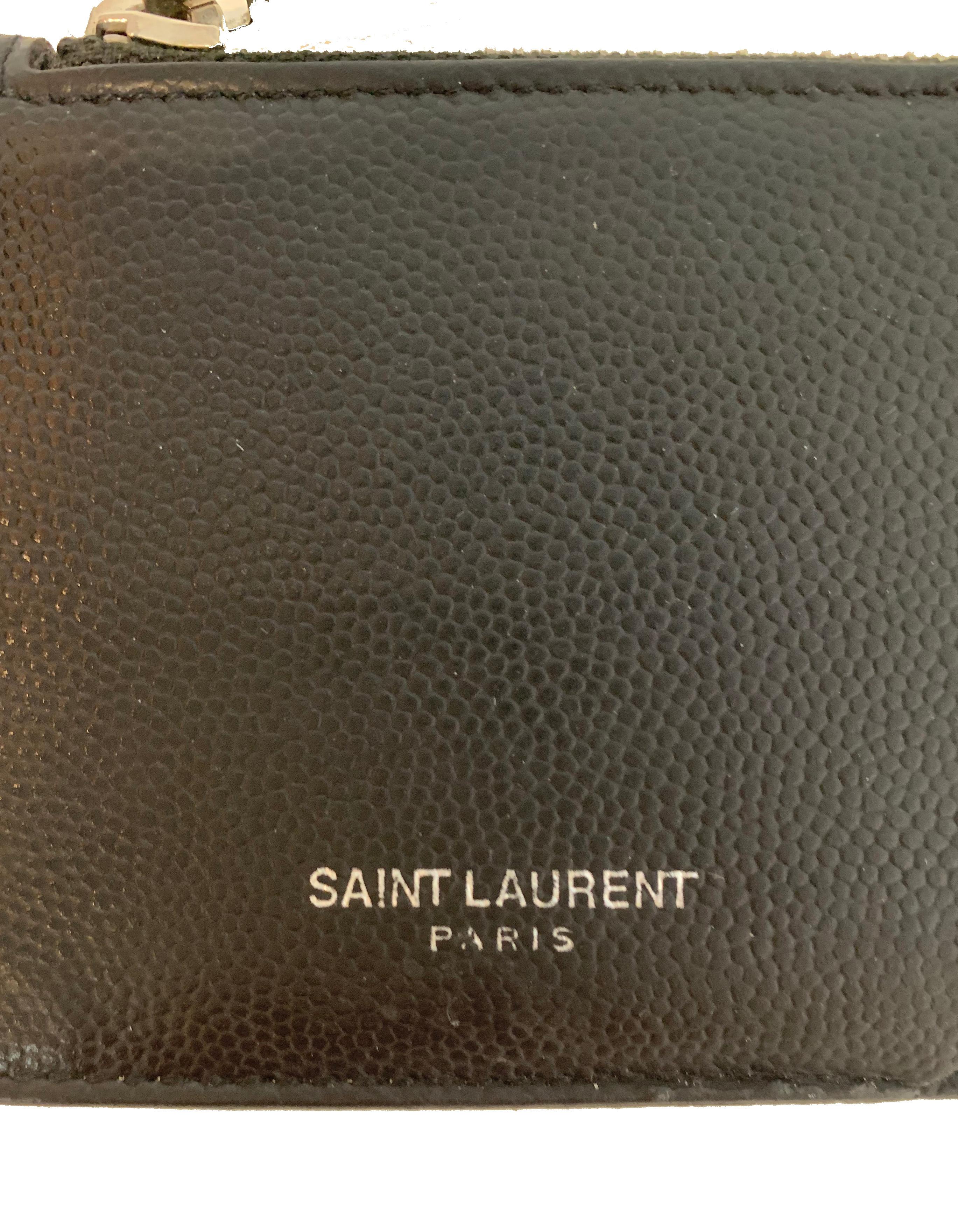 Saint Laurent Unisex Black Textured Leather Zip Top Card Holder rt. $295 4
