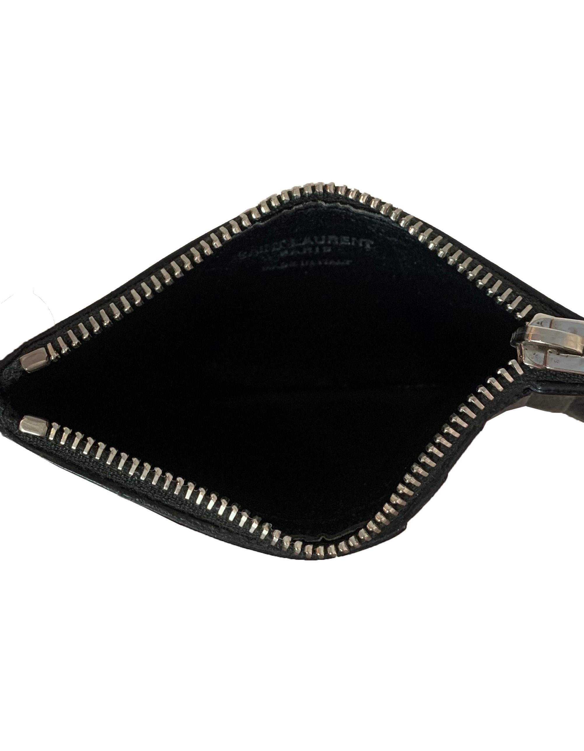 Saint Laurent Unisex Black Textured Leather Zip Top Card Holder rt. $295 5