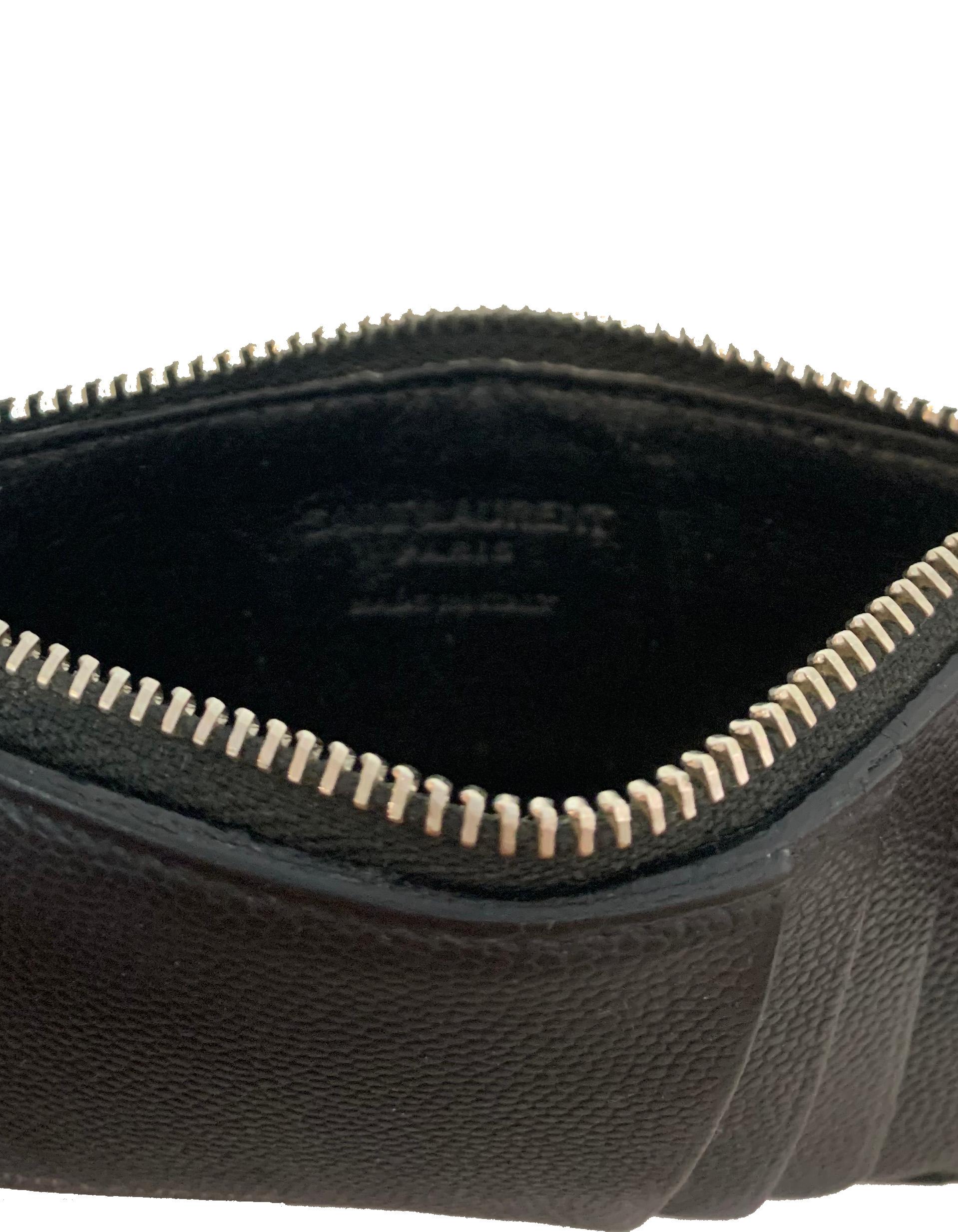 Saint Laurent Unisex Black Textured Leather Zip Top Card Holder rt. $295 6
