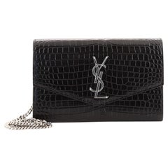 Saint Laurent Uptown Chain Wallet Crocodile Embossed Leather Saint Laurent Uptown Chain Wallet Crocodile Embossed Leather