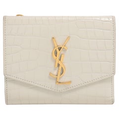 Saint Laurent Uptown Mock Croc Bi fold Wallet White