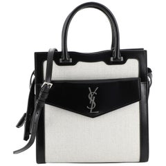 Saint Laurent Uptown Tote Canvas With Leather Small