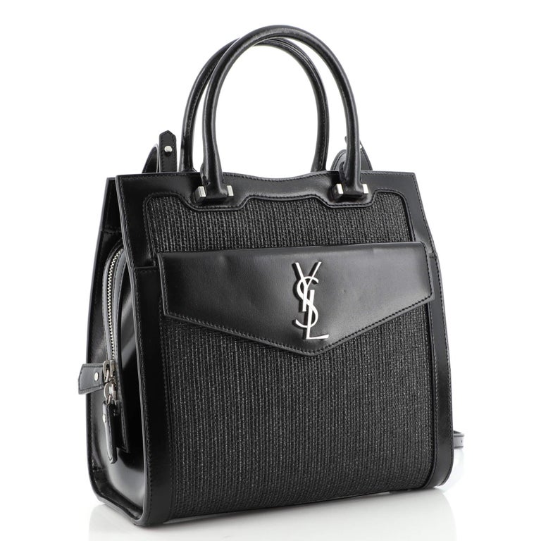 Saint Laurent Uptown Tote Raffia with Leather Small at 1stDibs