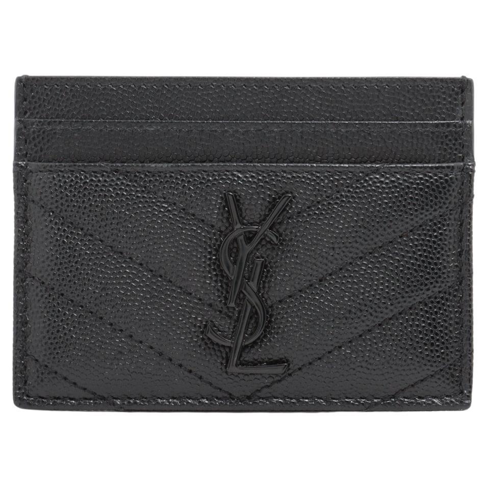 Saint Laurent V Stitch Leather Card Case Black For Sale