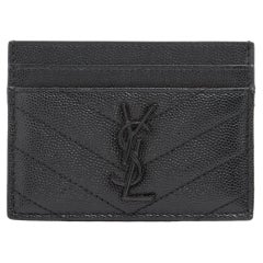 Saint Laurent V-Stickerei-Kartenetui aus Leder mit Stich in Schwarz