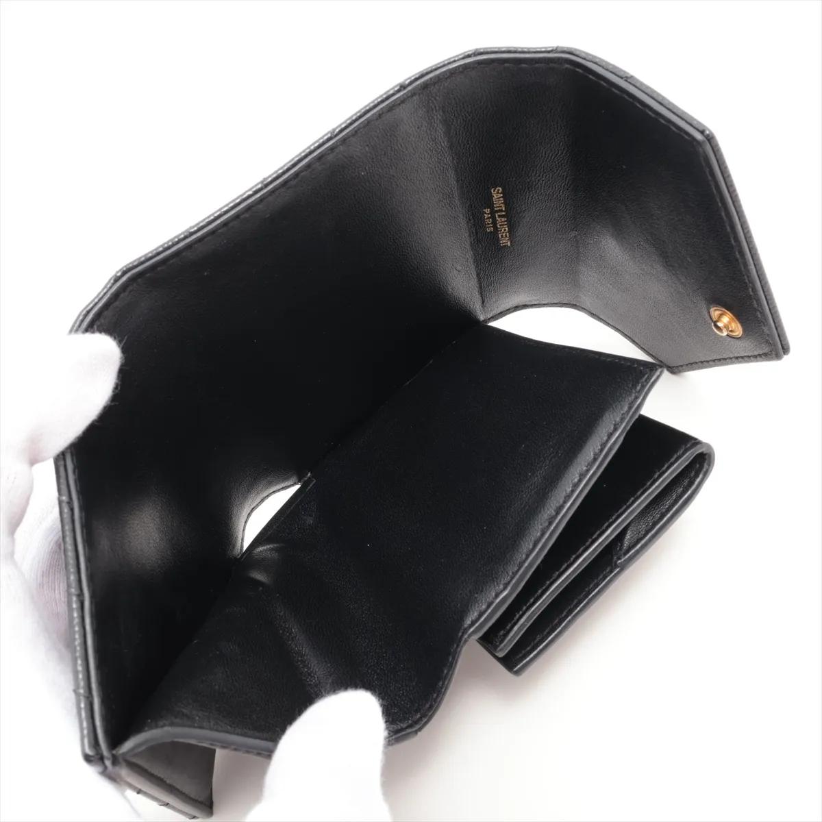 Saint Laurent V Stitch Leder Portemonnaie Kompakt Schwarz im Angebot 3