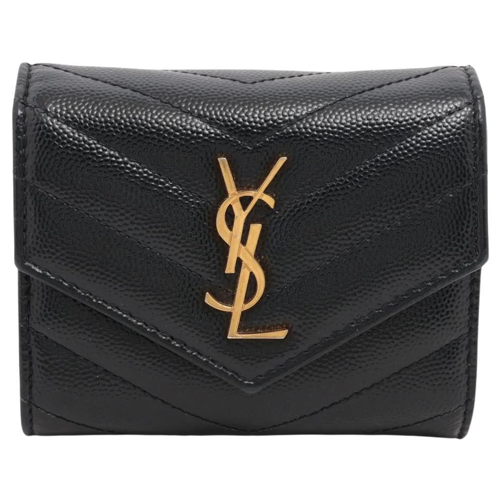 Saint Laurent V Stitch Leather Compact Wallet Black