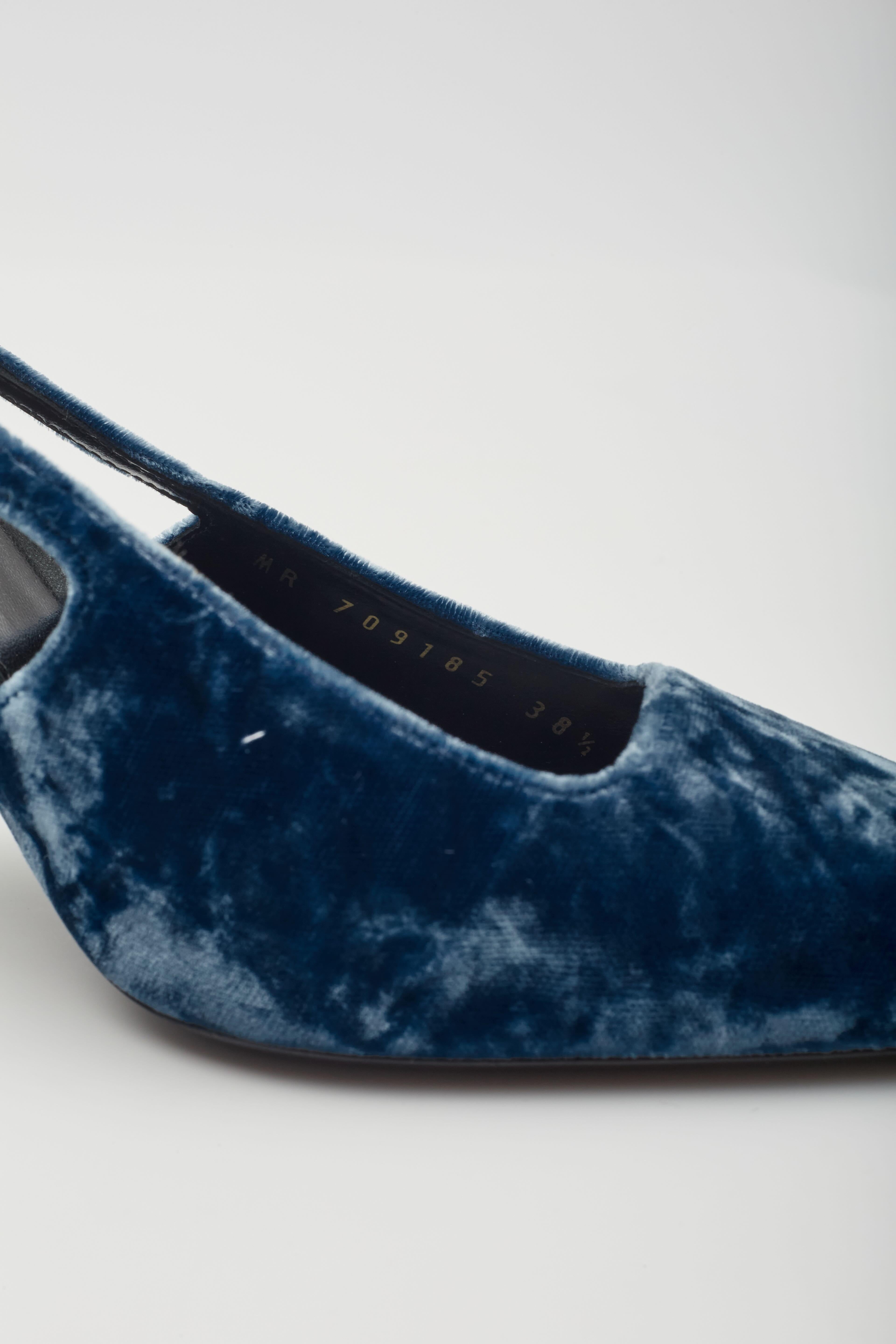 Saint Laurent Velvet Tom Dream Slingback Heels Blue EU 38.5 For Sale 1