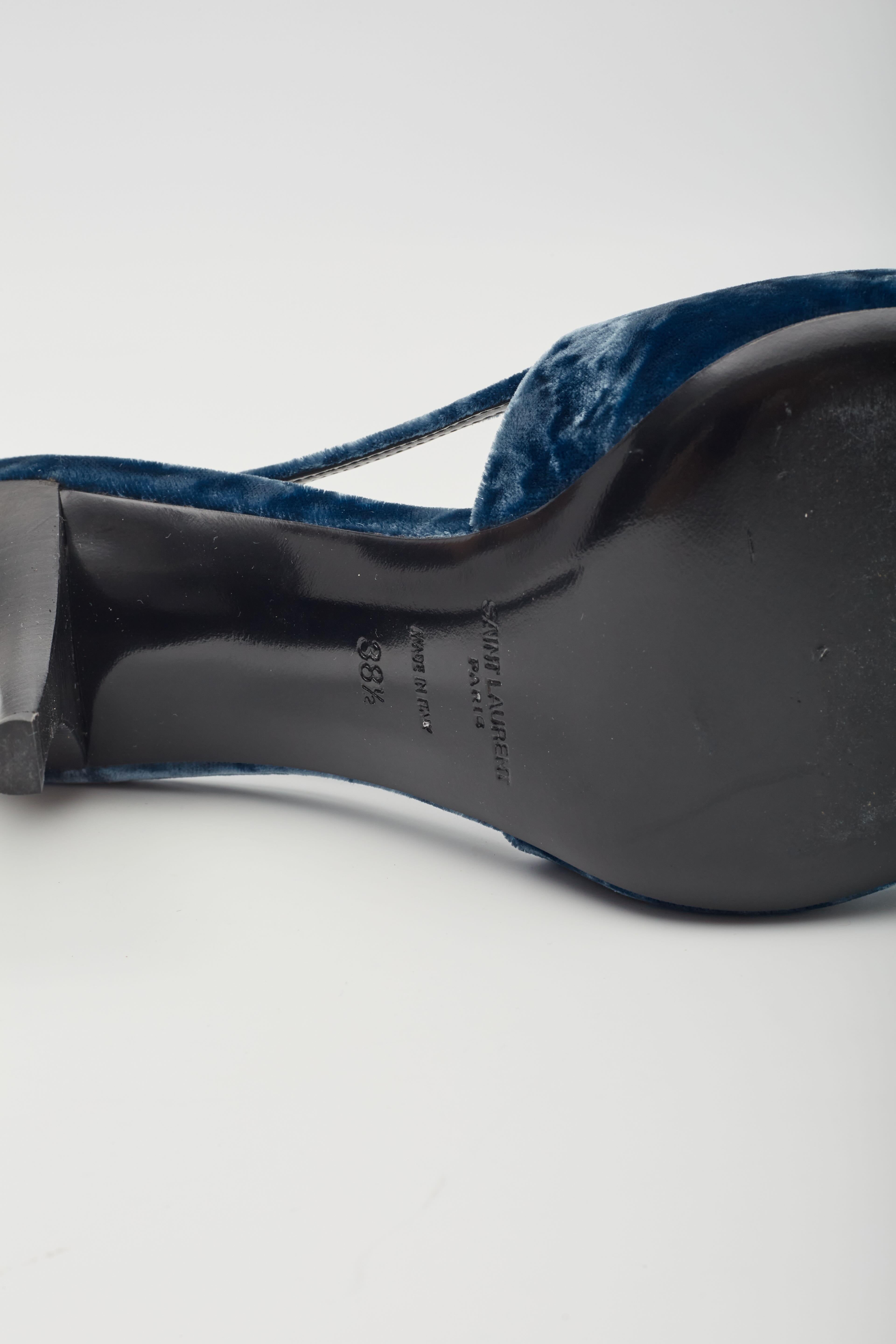 Saint Laurent Velvet Tom Dream Slingback Heels Blue EU 38.5 For Sale 2