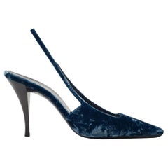 Saint Laurent Velvet Tom Dream Slingback Heels Blue EU 38.5