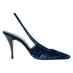 Saint Laurent Velvet Tom Dream Slingback Heels Blue EU 39