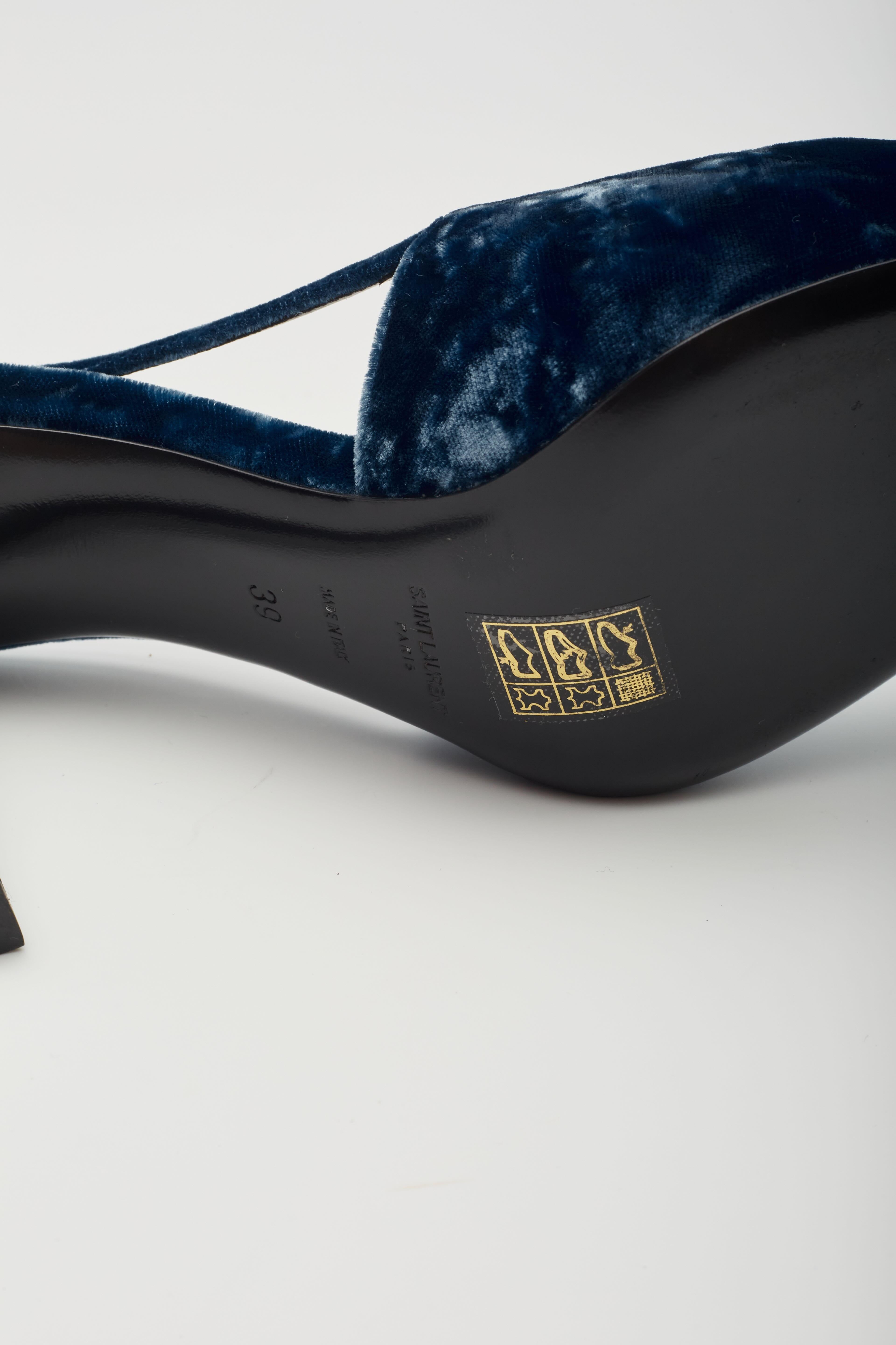 Saint Laurent Velvet Tom Dream Slingback Heels Blue EU 39 For Sale 3