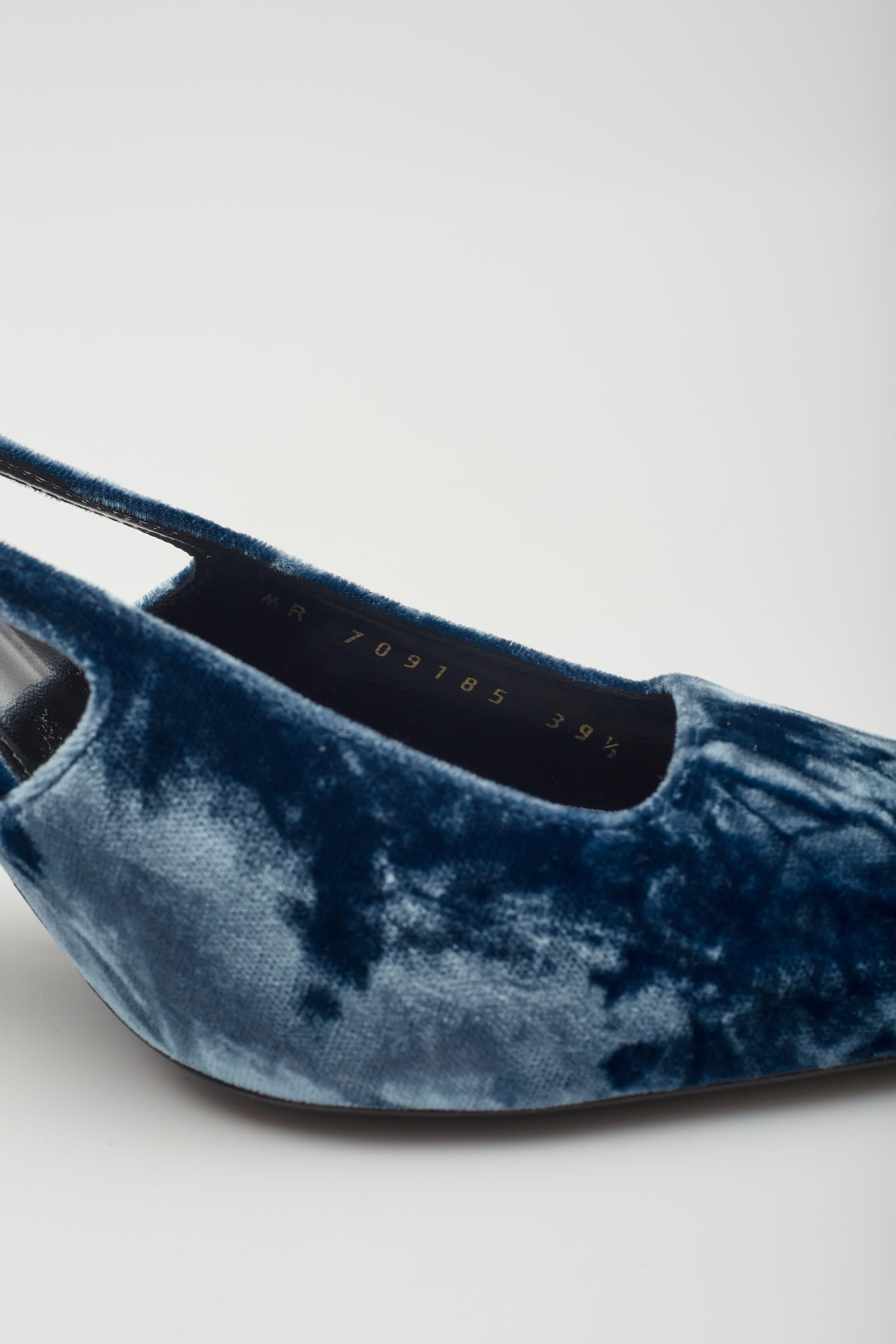 Saint Laurent Velvet Tom Dream Slingback Heels Blue EU 39.5 For Sale 2