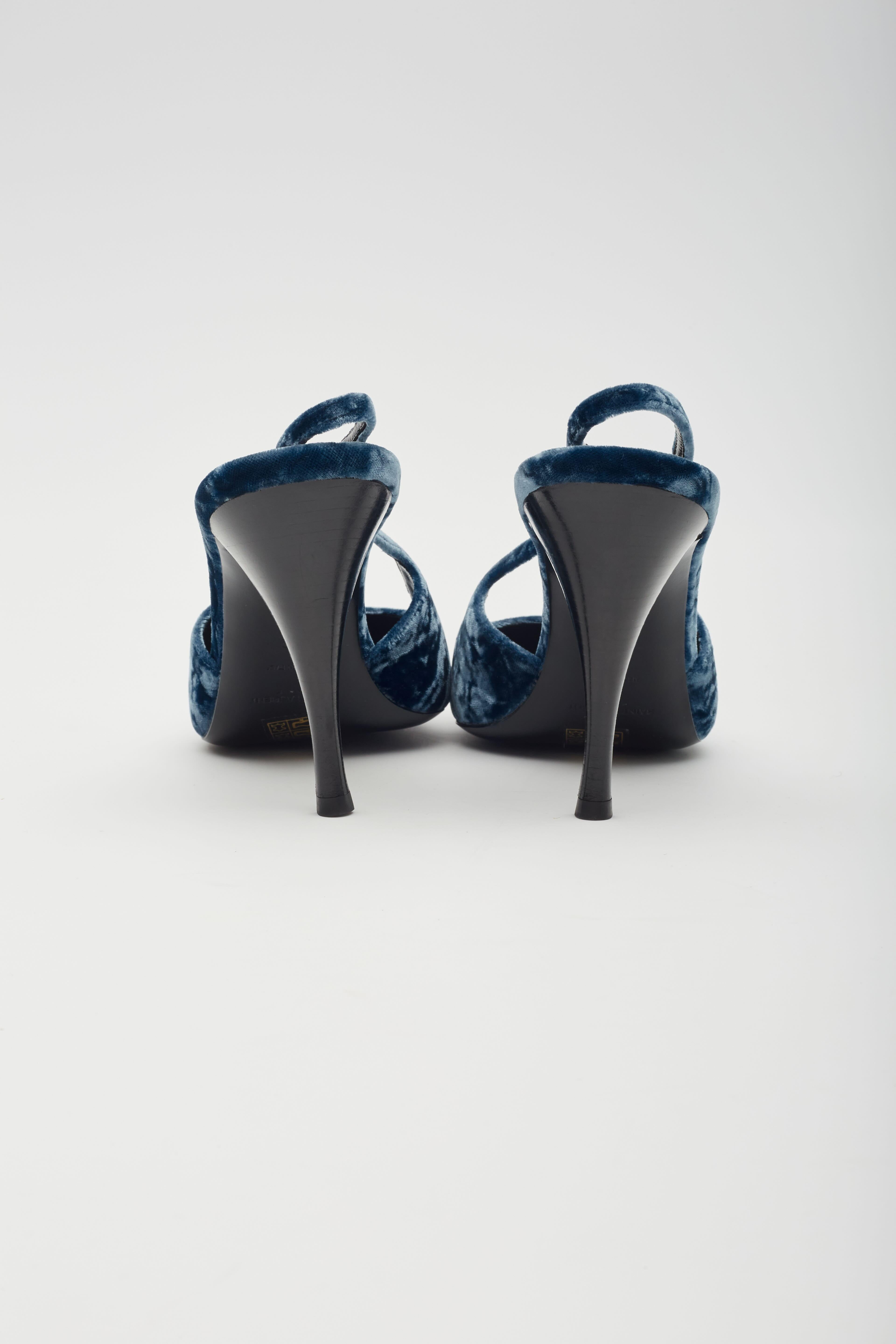 Women's Saint Laurent Velvet Tom Dream Slingback Heels Blue EU 40.5 For Sale