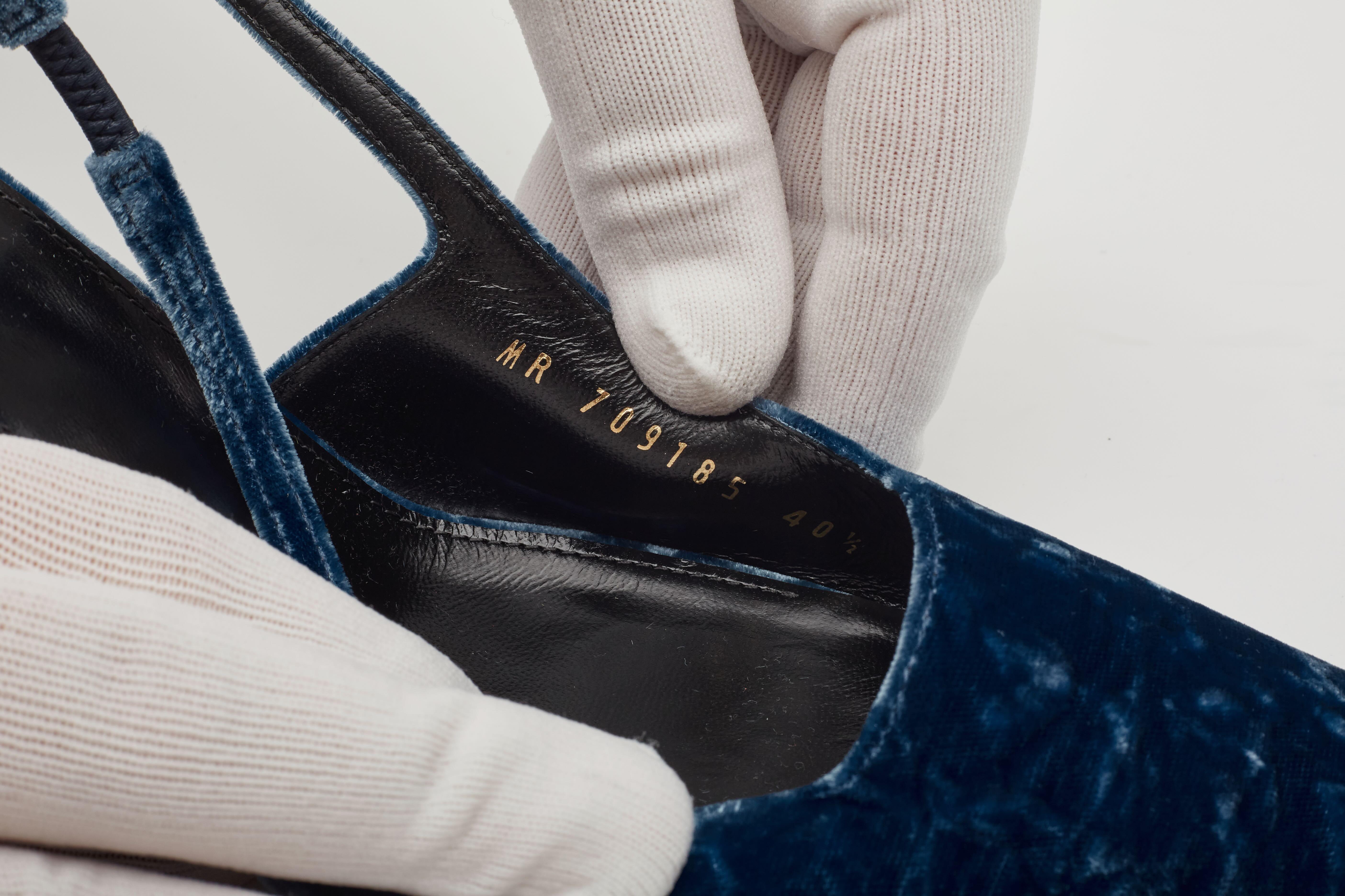 Saint Laurent Velvet Tom Dream Slingback Heels Blue EU 40.5 For Sale 2
