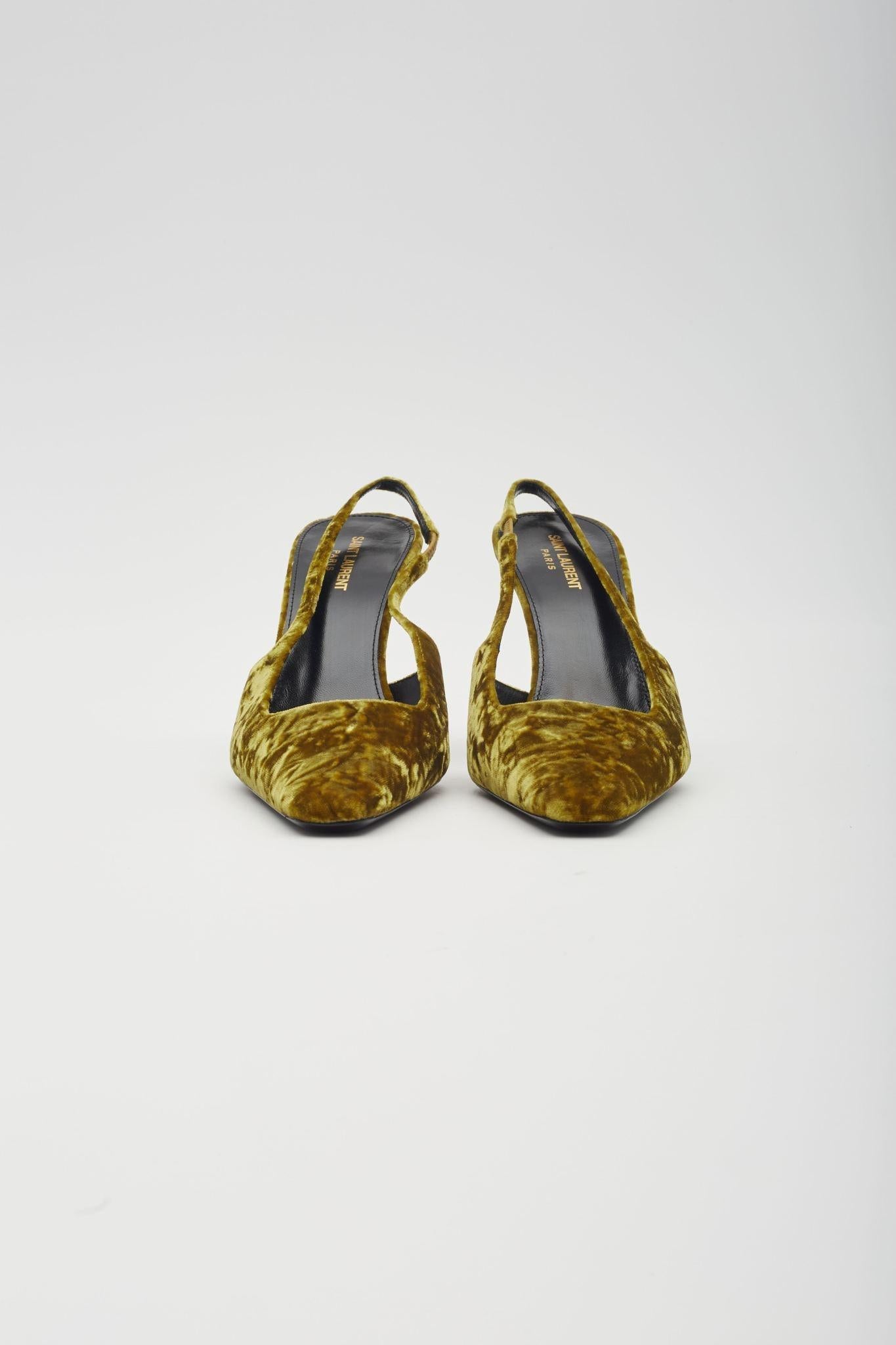 Donna Saint Laurent Velluto Tom Dream Slingback Heels Giallo Senape EU 38 in vendita