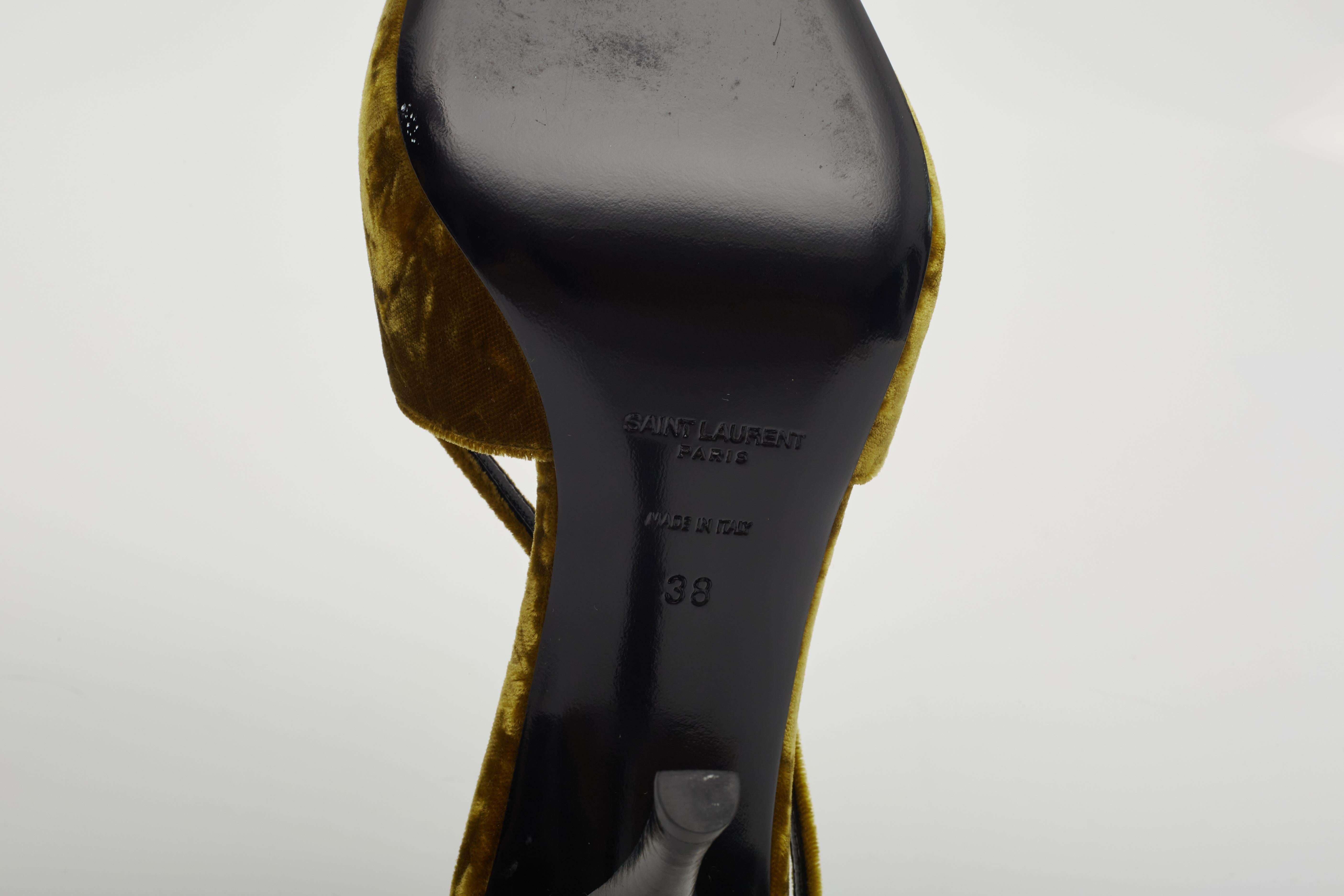 Saint Laurent Velluto Tom Dream Slingback Heels Giallo Senape EU 38 in vendita 4