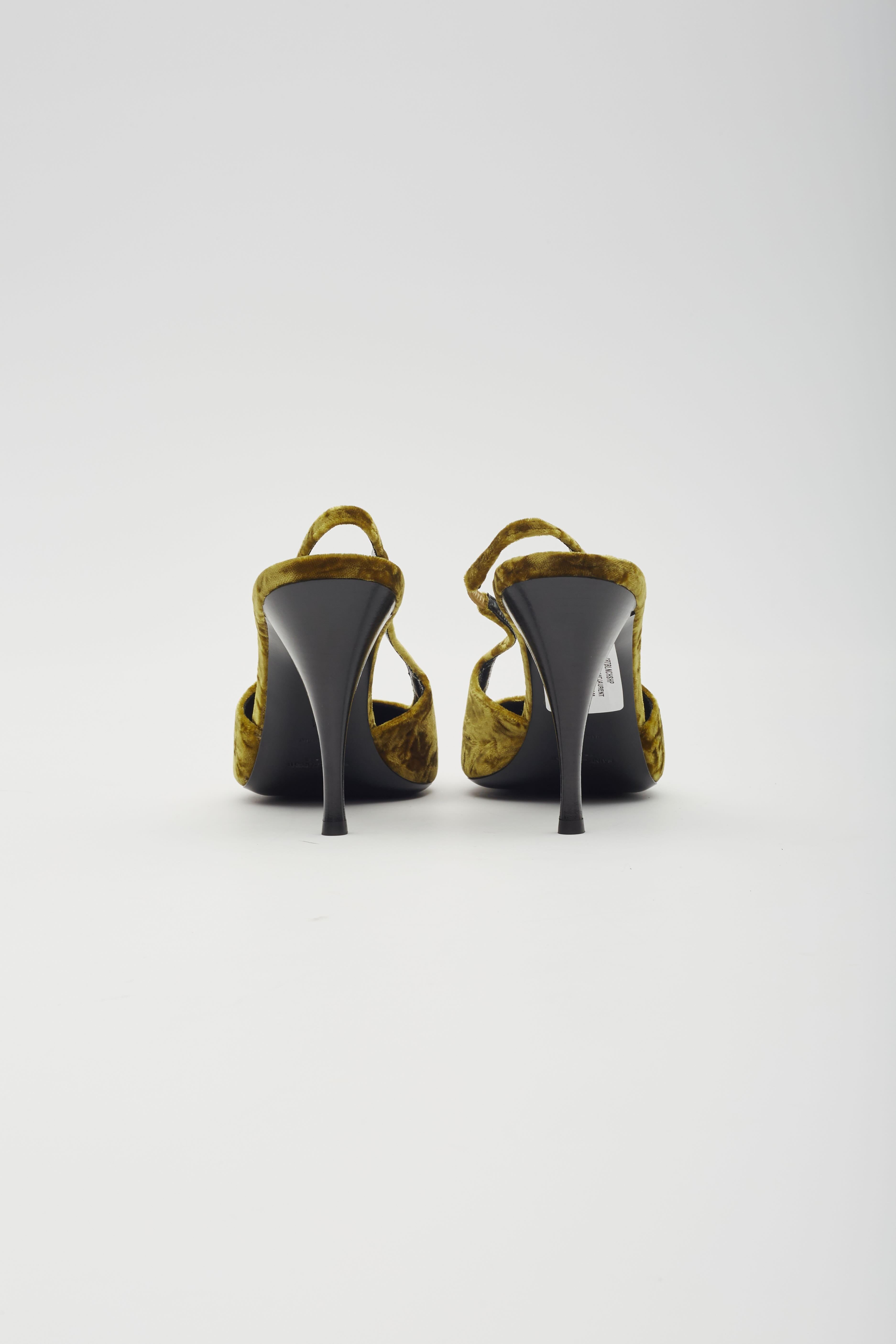 Saint Laurent Velvet Tom Dream Slingback Heels Mustard Yellow EU 39 For Sale 1