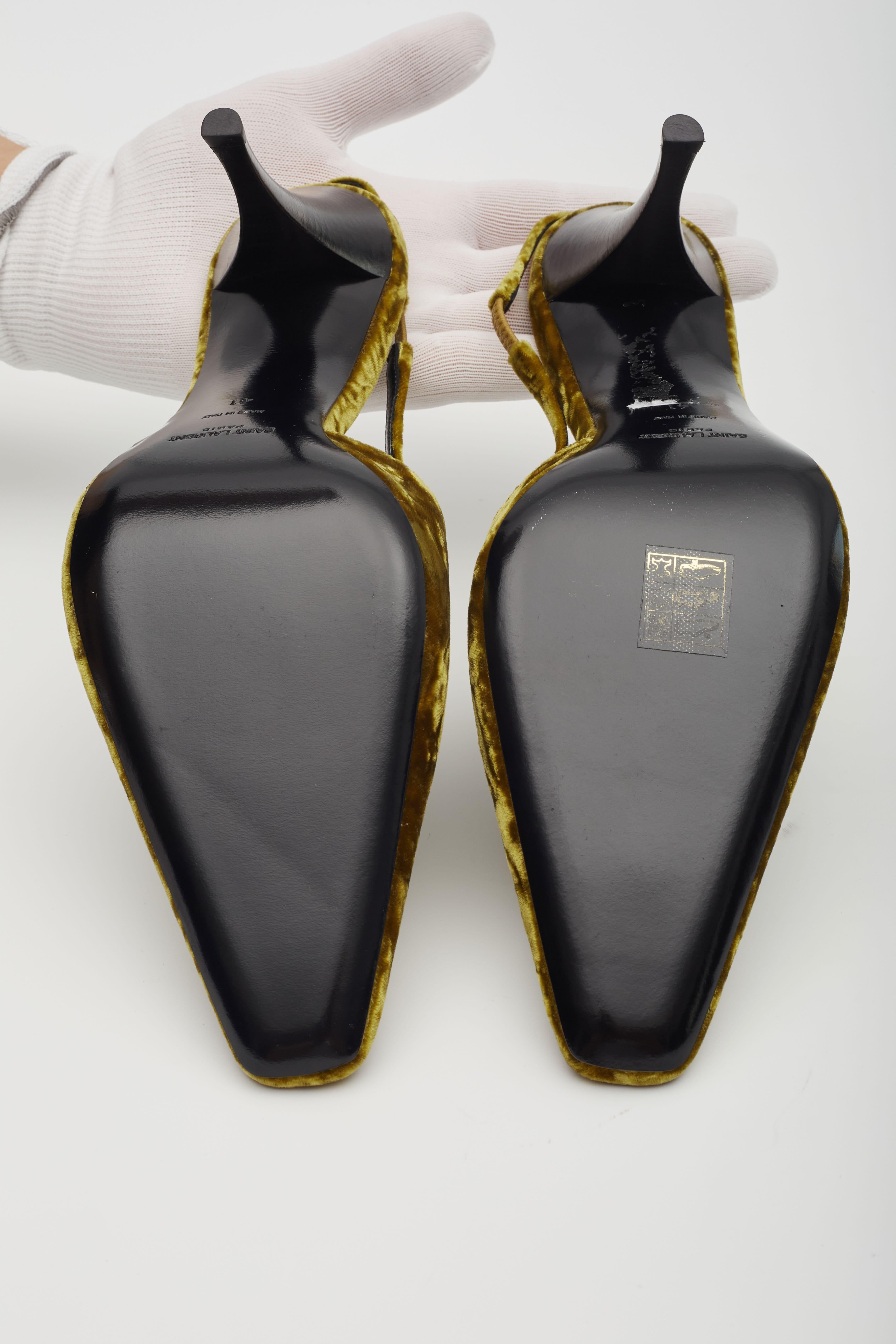 Saint Laurent Velvet Tom Dream Slingback Heels Mustard Yellow EU 39 For Sale 2