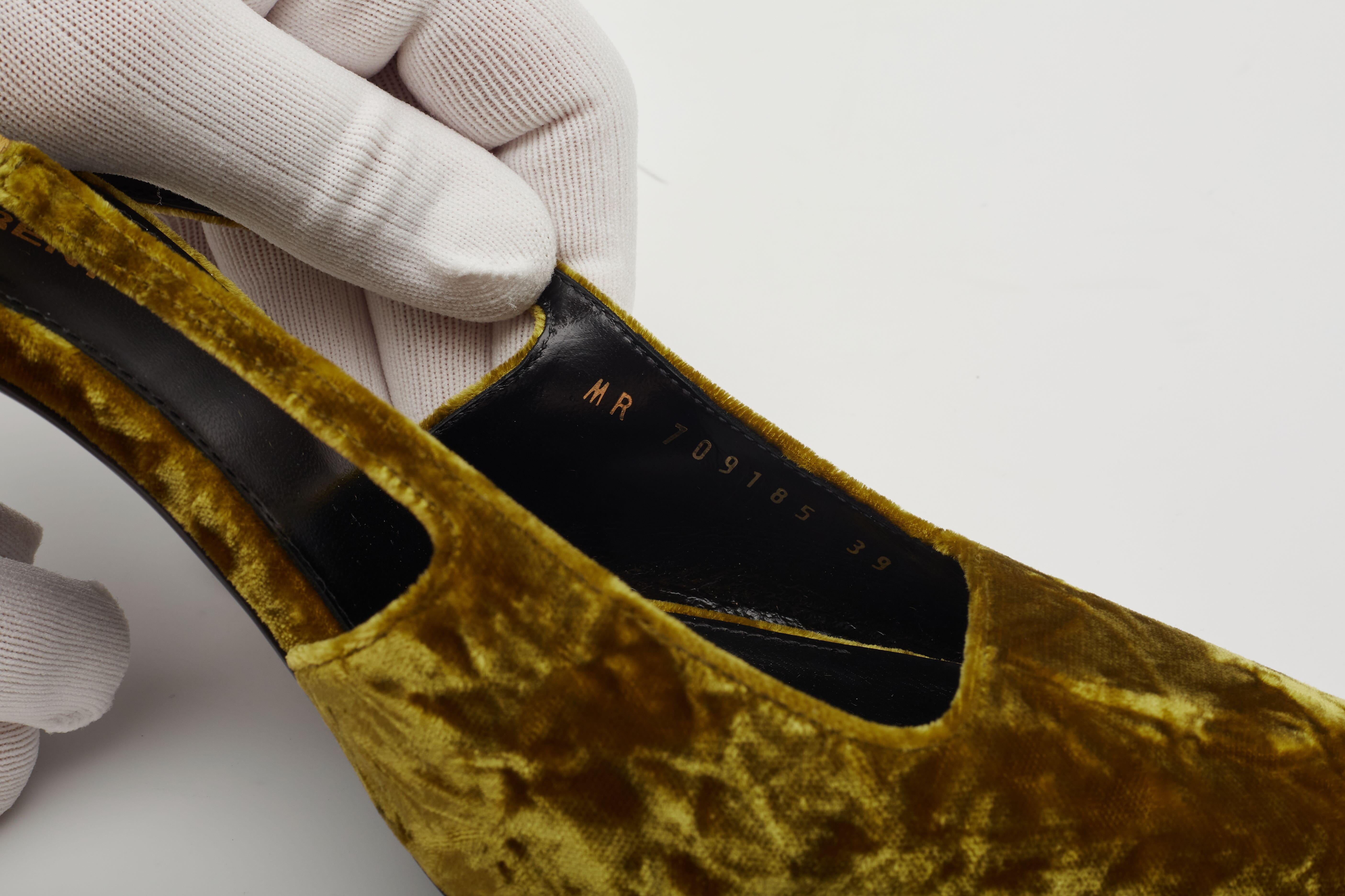 Saint Laurent Velvet Tom Dream Slingback Heels Mustard Yellow EU 39 For Sale 3