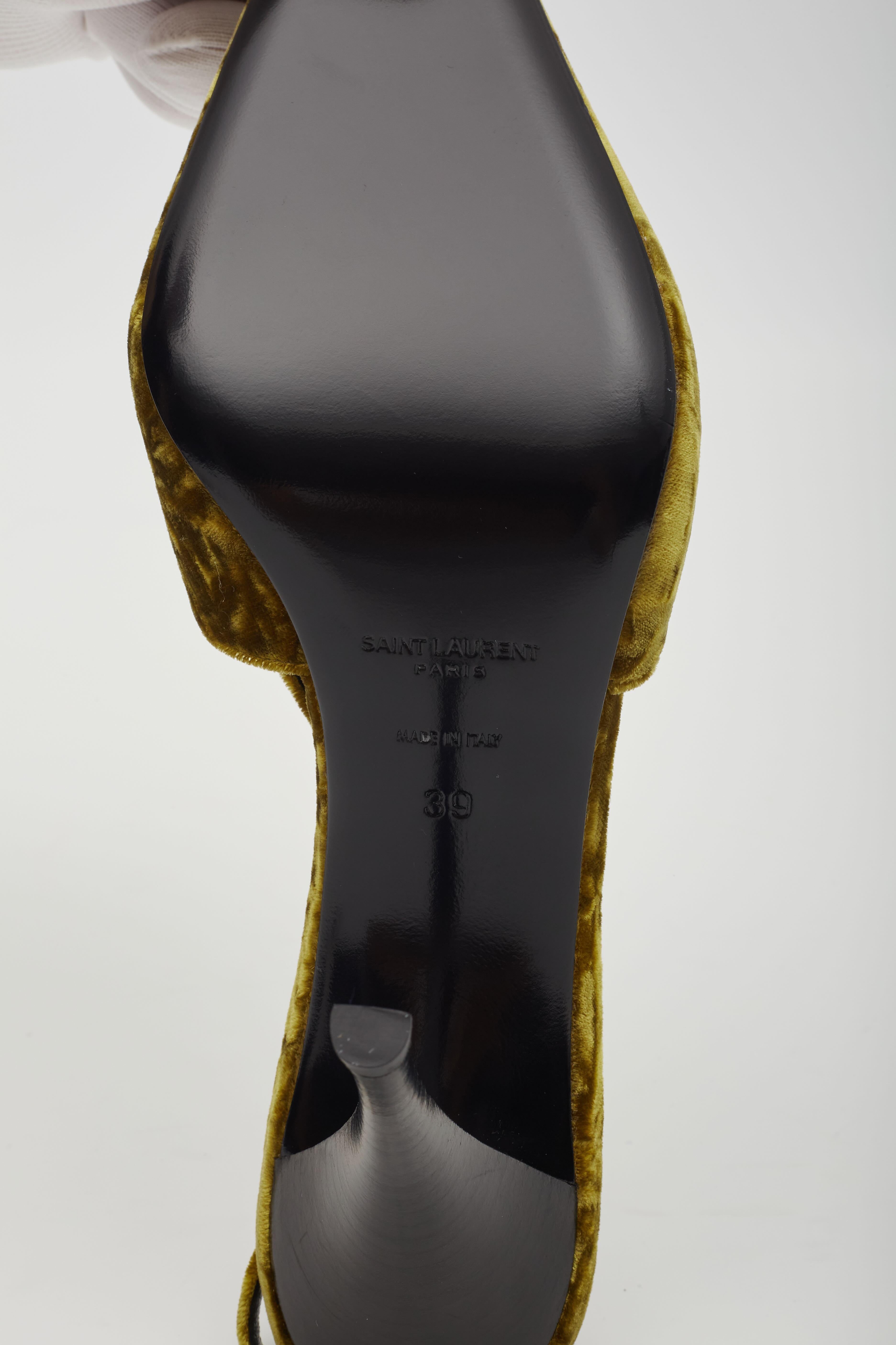 Saint Laurent Velvet Tom Dream Slingback Heels Mustard Yellow EU 39 For Sale 4